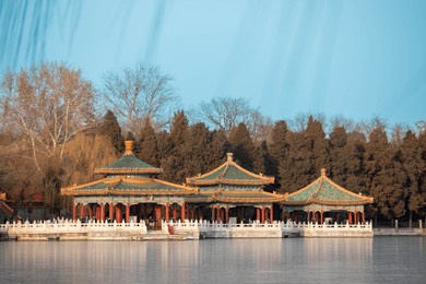 beijing, beihai park, pavilion on the lake