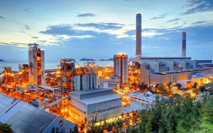 glow light of petrochemical industry on sunset.