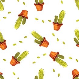 watercolor cactus pattern seamless in vector. hand painted vintage garden background. vector floral illustration.