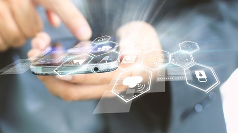 businessman touch social media,social network concept.