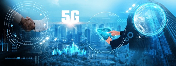 5g technology: businessman analyzing technological data and growth, high-speed connectivity, low latency, network optimization, iot integration, real-time communication, enhanced mobile broadband