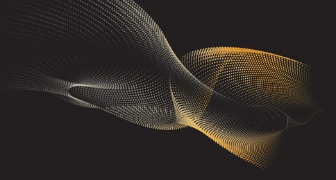 elegant streams of golden particles gracefully flow across a deep black background, a mesmerizing motion and energy.