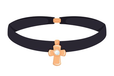 elegant black choker with golden cross pendant and pearl. jewelry icon. vintage jewel accessories isolated. luxury stone. stylish fashion bijouterie for women. minimalist gothic jewellery. vector 