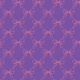 pink bow pattern on bright purple background in stylish repeating design. modern and minimalistic pattern featuring pink outline bows on a purple background. perfect for creating cheerful and playful 