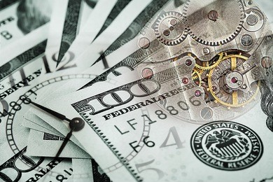 conceptual the background time costs money stained in green