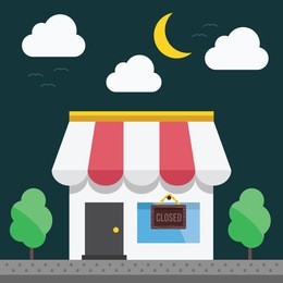 closed shop building at night time. vector illustration