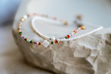 necklaces with pearls and colorful beads 