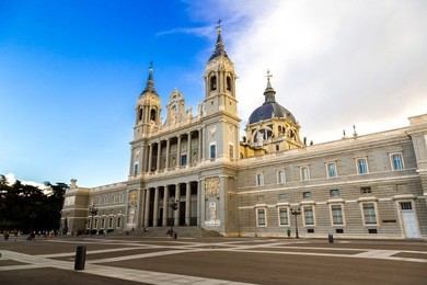 almudena cathedral in madrid in a beautiful summer day, spain