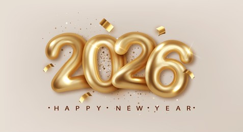 2026 new year gold metal numbers on festive background. elegant 3d vector greeting card design for merry christmas and happy new year celebration.