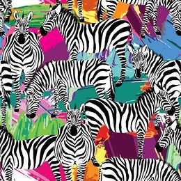 composition of black and white zebra tropic animal in the jungle on colorful painting hand drawn background. print seamless vector pattern art top summer in fashion styles