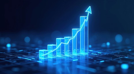 futuristic digital growth chart – 3d bar graph with glowing blue data visualization