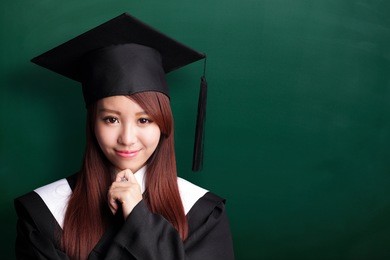 smile student woman graduating with chalkboard, great for your text, asian beauty