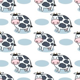 cow  in vector in bright colors seamless pattern