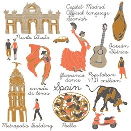 spain , landmarks and symbols set