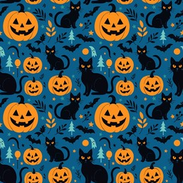 seamless pattern halloween with cat and pumpkin