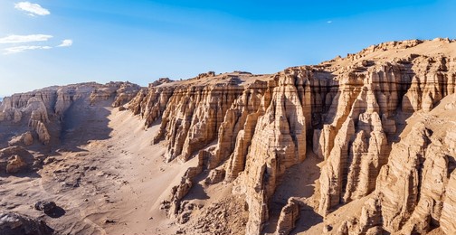 spectacular yardang landform mountain in desert. famous dahaidao no man's land natural landscape in xinjiang, china.