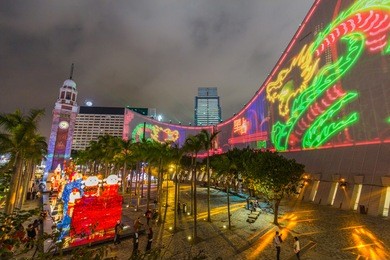 hong kong pulse 3d light show at open piazza, hong kong cultural centre, tsim sha tsui