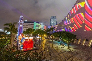 hong kong pulse 3d light show at open piazza, hong kong cultural centre, tsim sha tsui