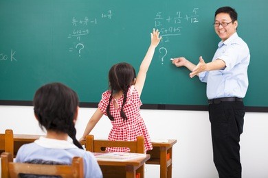 teacher asking question with children  in classroom