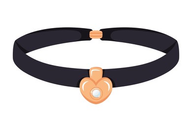 jewellery icon isolated. female vintage choker accessory. golden antique heart with pearl. precious gold pendant with black strap and clasp. elegant fashion necklace. vector illustration