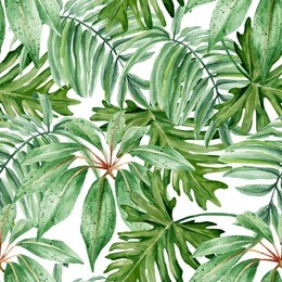 tropical leaves, dense jungle. seamless, hand painted, watercolor pattern. vector background.