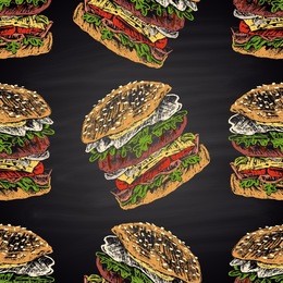  colored chalk painted seamless pattern of egg burger.