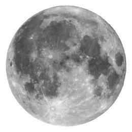 full moon seen with a telescope from northern emisphere - isolated over white