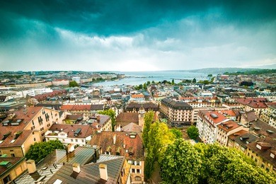 aerial view of geneva old town