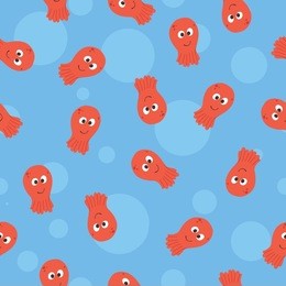 seamless pattern with cartoon octopuses