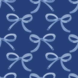 seamless pattern watercolor blue gift bow, ribbon drawings. hand drawn illustration bowtie. painted bowknot elements background blue. for print, fabric, wrapping, wallpaper, greeting cards decor
