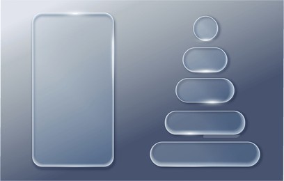 liquid glass design elements. set of vector transparent glass buttons ui ux. glass screen of mobile device. smartphone interface design. design elements for application phone, game menu and website.