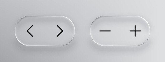 liquid glass arrow and plus minus icons. modern app design element for user interface. realistic glasmorphism style button for web or mobile application. vector graphics.