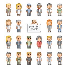 vector pixel art smiling people. retro video game. vector pixel people.