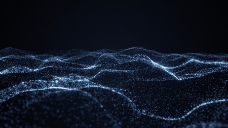 abstract blue glowing waves from particles and dots energy magical futuristic hi-tech, abstract background. video 4k, motion design