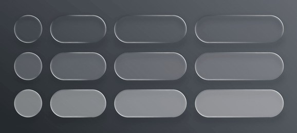 set of liquid glass buttons and circles. empty abstract frame or blank liquid shape. modern user interface element for web site or mobile app design. vector graphics.