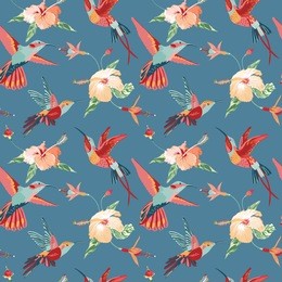 hummingbird and tropical background - retro seamless pattern in vector 