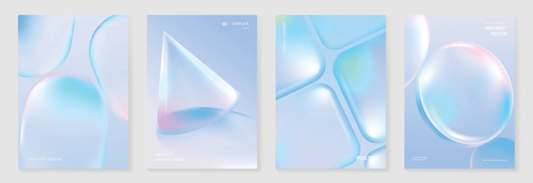 modern gradient liquid glass poster background vector set.cover template with perspective geometric prism shape. ideal design for social media, cover, banner, wallpaper, promotion, ads.
