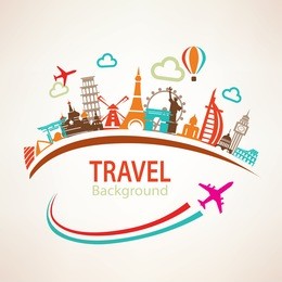 world travel, landmarks silhouettes icons set