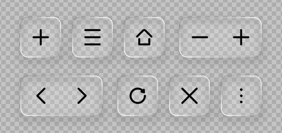 set of glassmorphism ui design elements with realistic liquid glass effect used for graphic design interface concept.