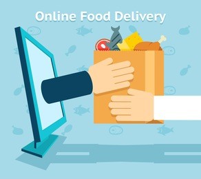 online food delivery. product and shopping, customer and receive. vector illustration