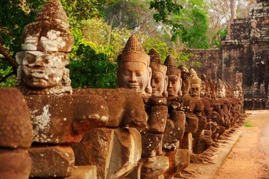 faces in bayon temple at daylight, angkor wat, cambodia