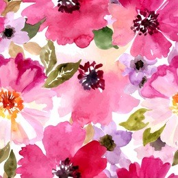 seamless wallpaper with summer flowers. watercolor painting