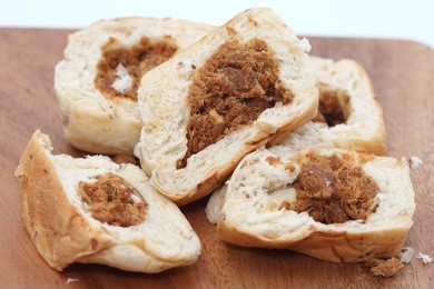 dried shredded pork bread on a white background