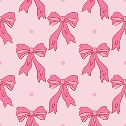 pink seamless pattern with ribbon bow and tiny dot in polka dot order in hand-drawn coquette style. feminine and cute design perfect for fabric, wrapping, stationery, decor, and girly themes.