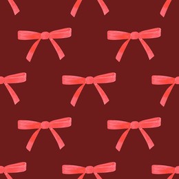 cute red bow. seamless pattern hand drawn watercolor. ribbon tied in a knot. tape, rope. decoration, decor. illustration background for fabric and packaging.