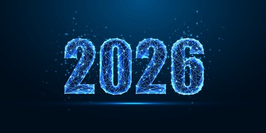 digital 2026 in glowing polygonal style symbolizes futuristic innovation, upcoming tech trends, and new year themes. business forecast, ai progress, and technology-driven future. vector illustration.