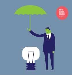 businessman with umbrella protecting a bulb. vector illustration eps10 file. global colors&layers.