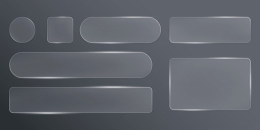 set of modern frame elements in the style of liquid glass. user interface element for ui ux design. glass morphism. transparent frames and buttons. vector illustration.