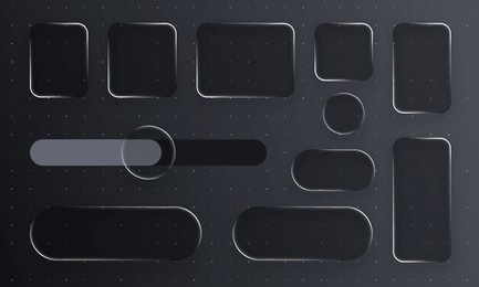 liquid glass black vector ui elements, buttons, and frames with soft glow for tech interface design. minimalist user experience.