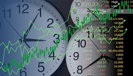 up stock market time icon vector for finance, trading, and investment growth visuals. ideal for economic forecasts, bullish charts, business gains, and global financial planning themes.